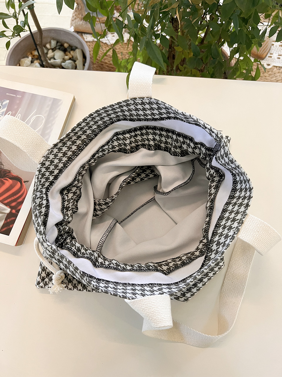 Checkered Bucket Bag Big Shoulder Eco Bag