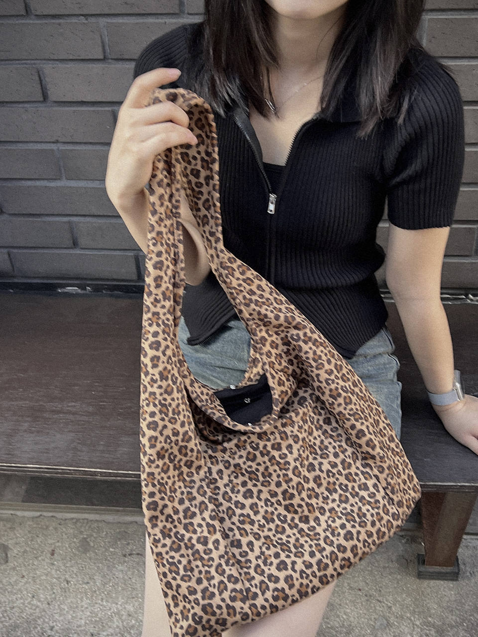 Leopard print suede eco bag/tote bag