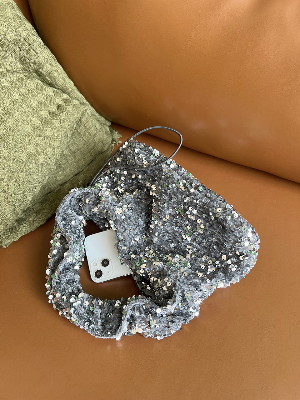 Bling Shirred Silver Mini Tote Bag