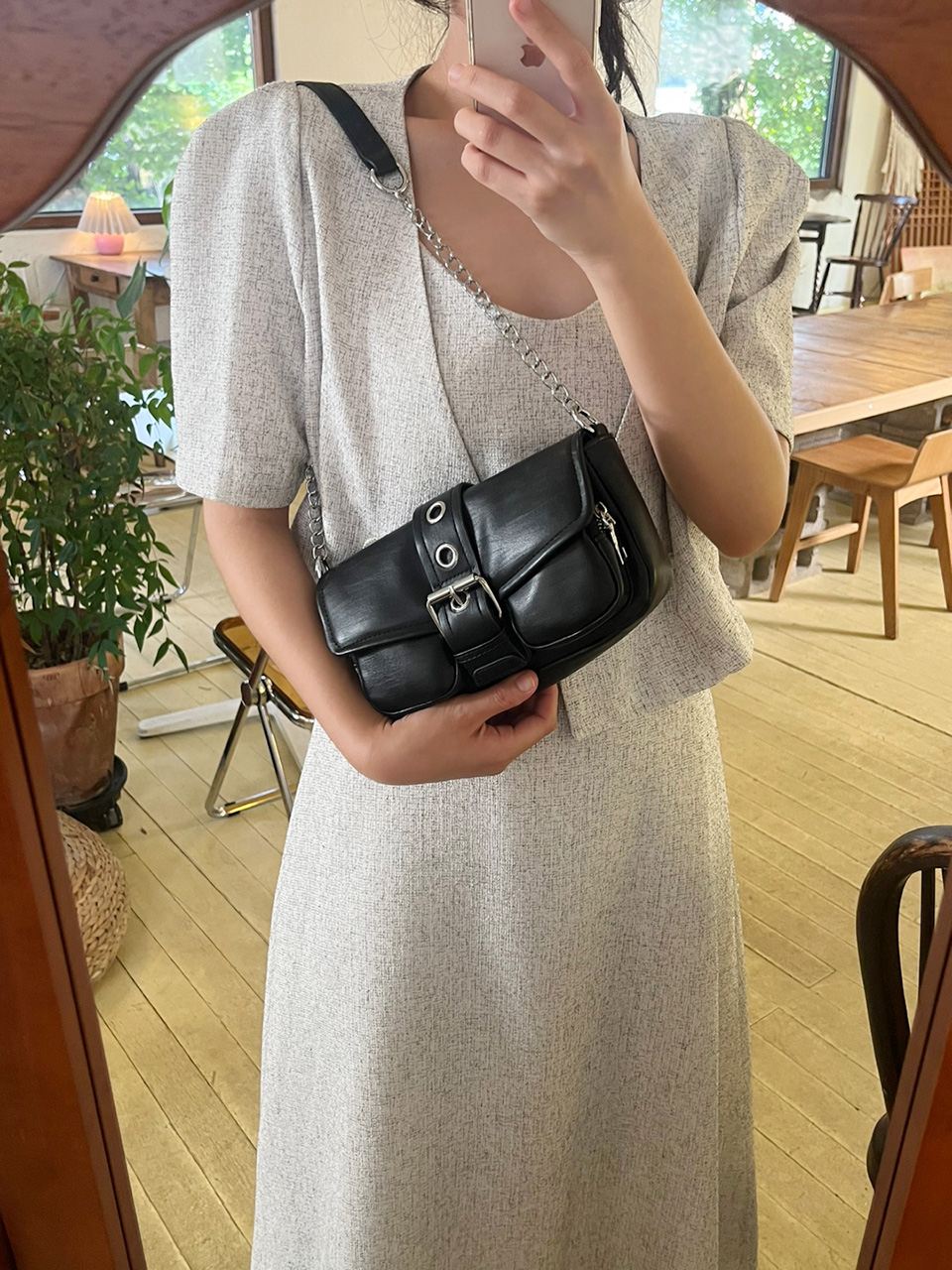 Eyelet Leather Belt Chain Mini Shoulder Bag