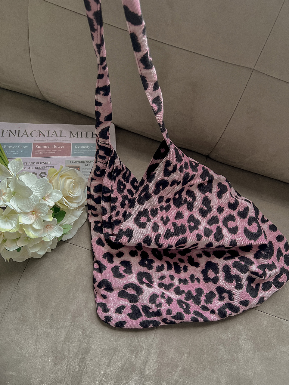 Pink corduroy leopard eco bag