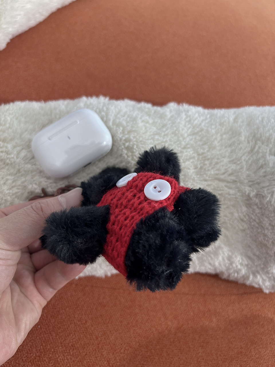 Knitted teddy bear button charm