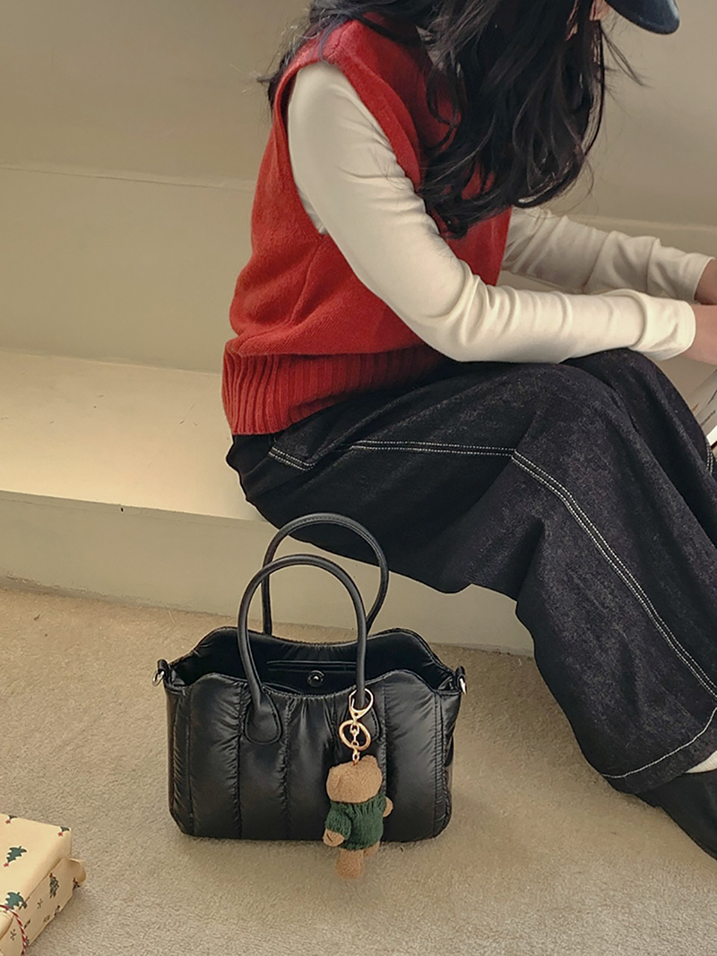 Down nylon quilted tote bag