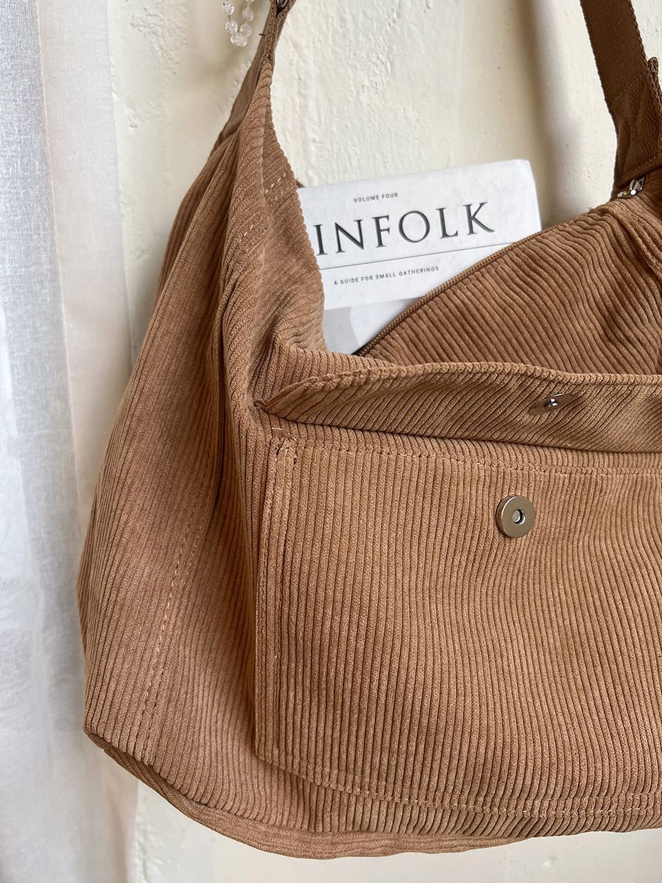 Corduroy Pocket Big Cross Eco Bag (6 colors)