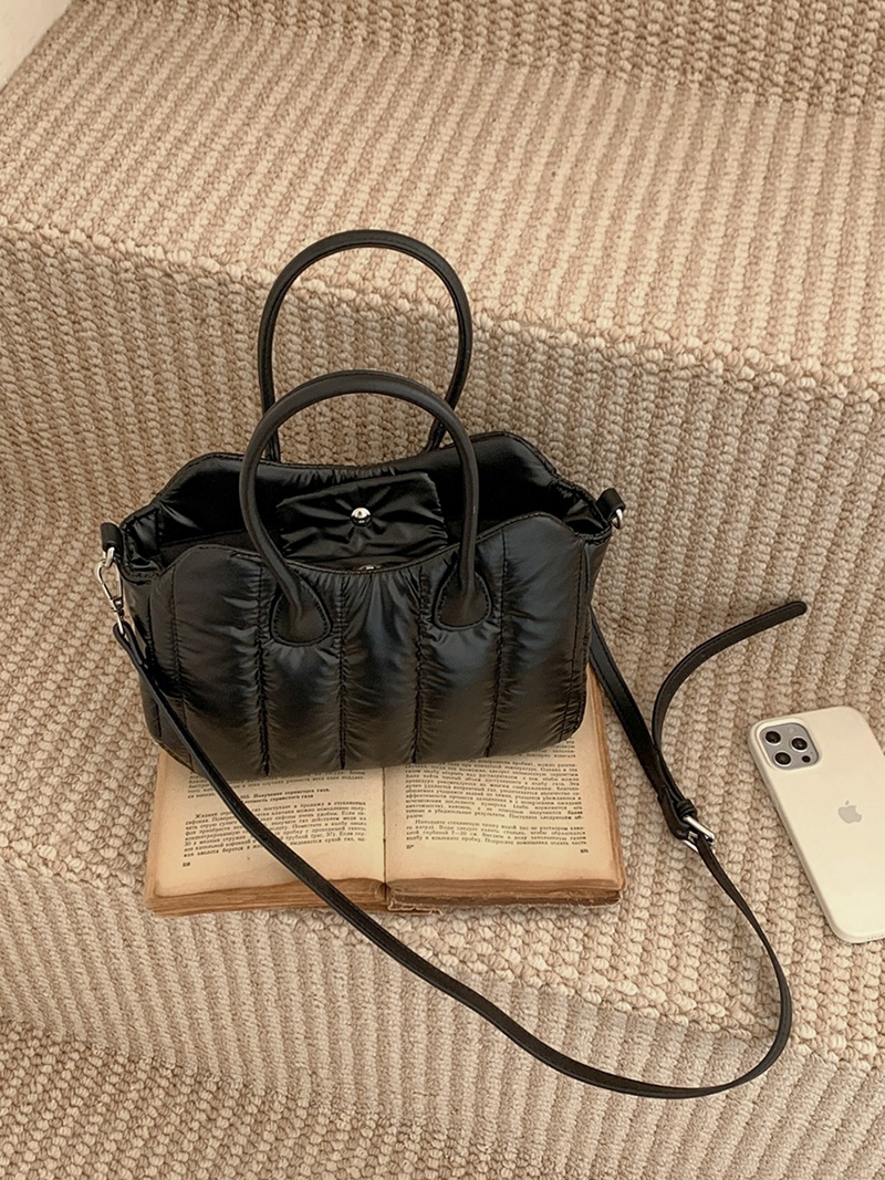 Down nylon quilted tote bag