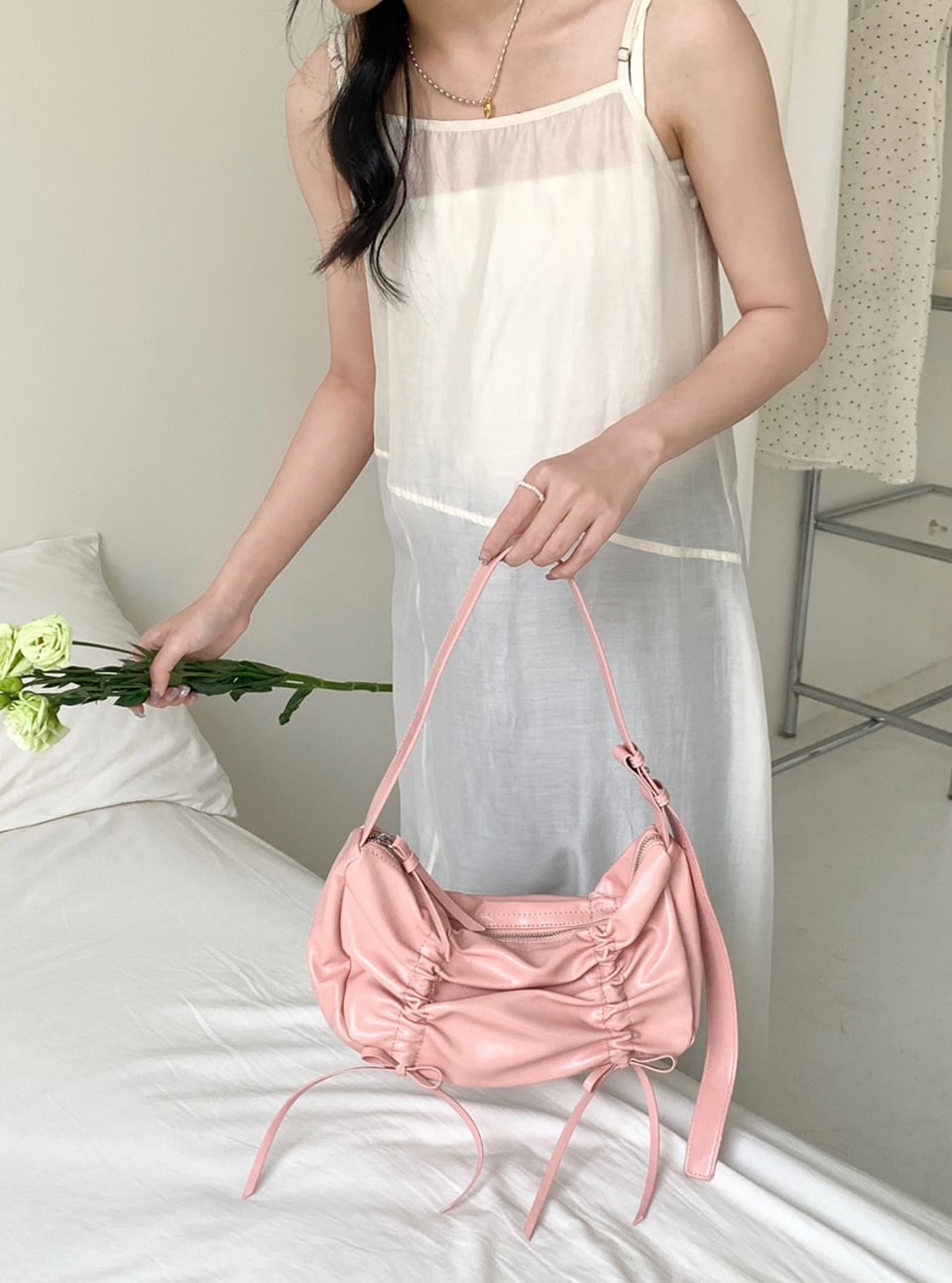 Ribbon Shirring Ballet Core Shoulder Bag (4 colors)