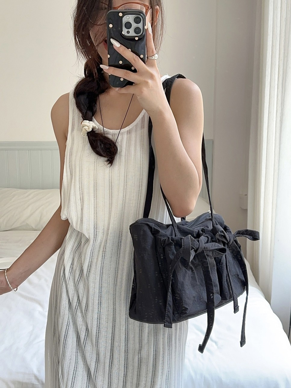 Ribbon Ballet Core Pocket Nylon Shoulder Bag (4 colors)