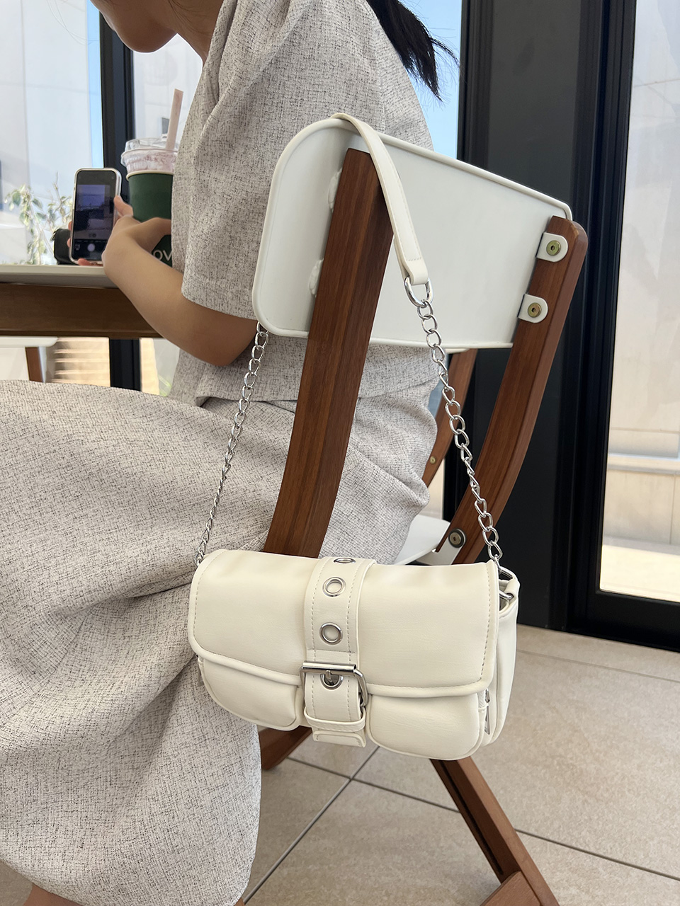 Eyelet Leather Belt Chain Mini Shoulder Bag