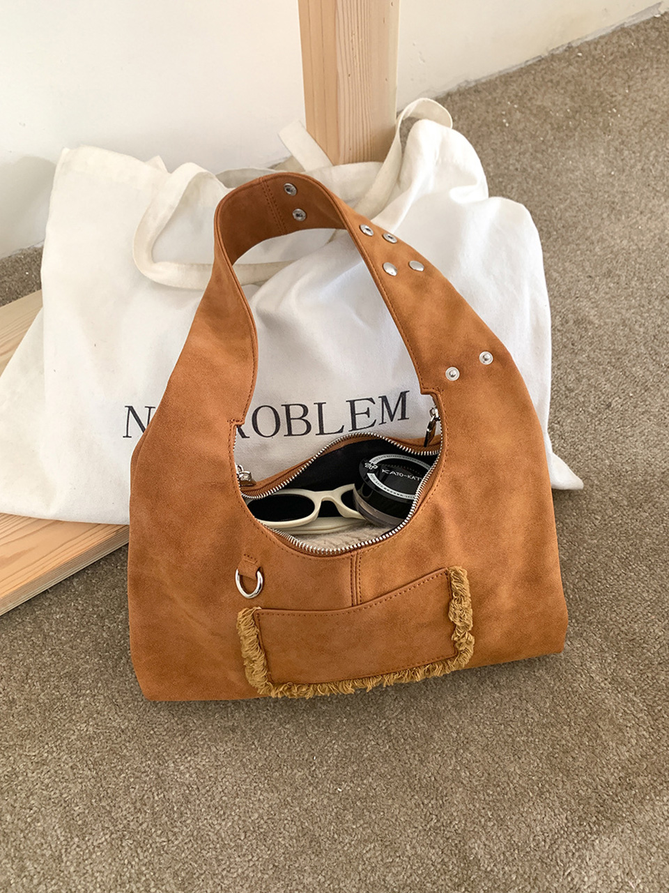Suede Pocket Tote Bag/Shoulder Bag