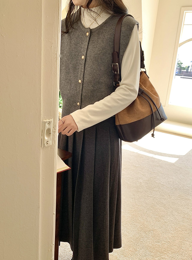 Suede Buckle Leather Bucket Bag/Shoulder Bag