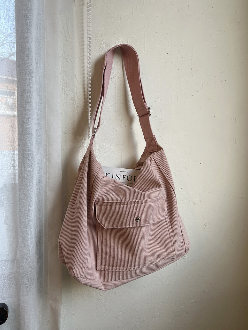 Corduroy Pocket Big Cross Eco Bag (6 colors)