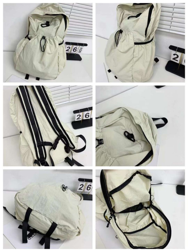 Nylon backpack with waist drawstring pockets