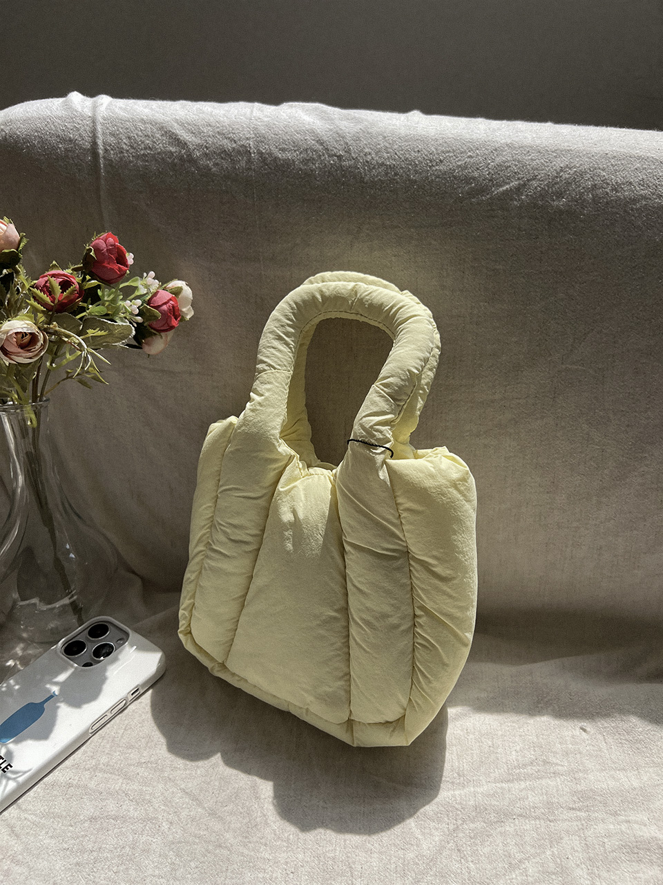 Nylon quilted chain mini tote bag