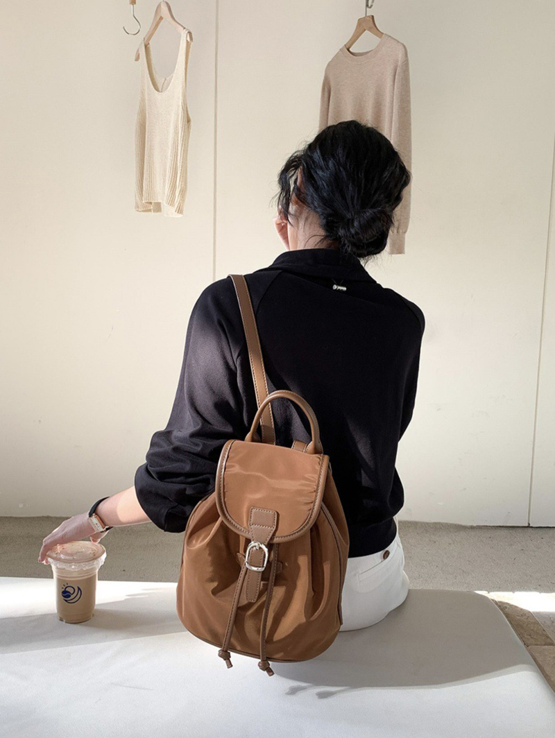 Buckle Faux Leather Nylon Mini Backpack (4 colors)