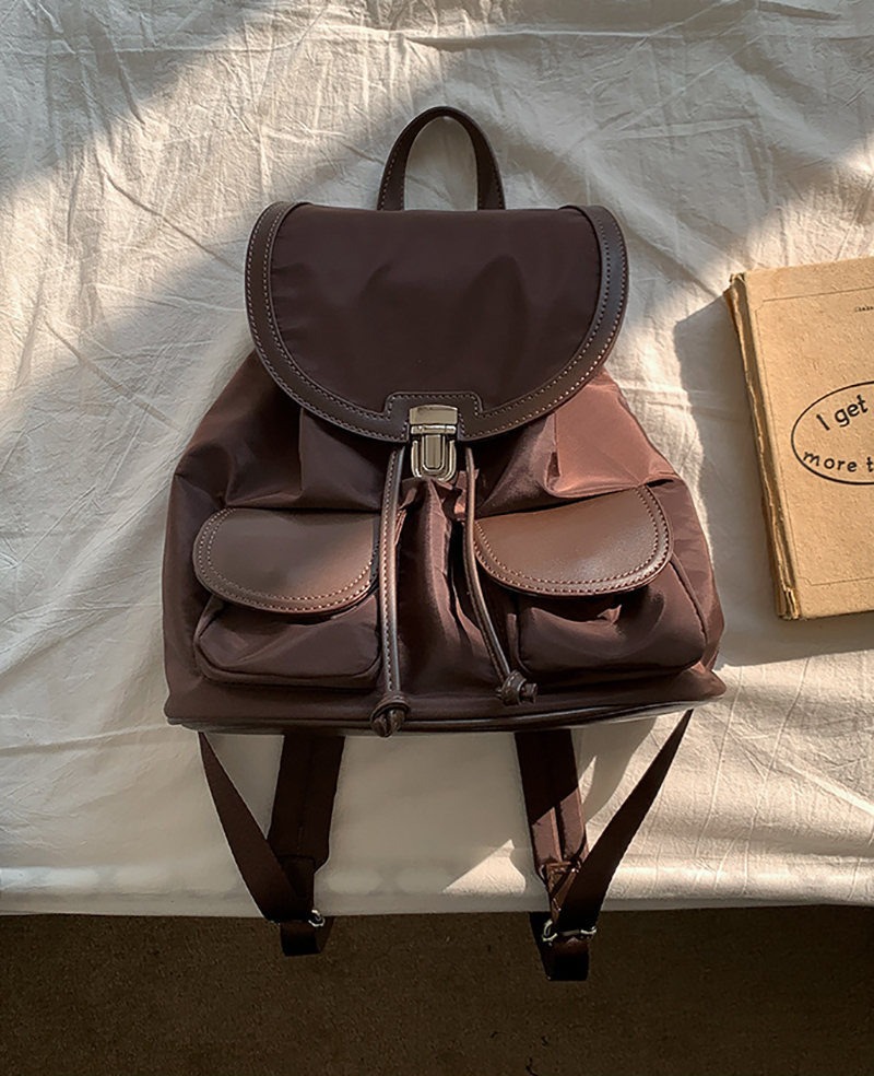 Buckle nylon string pocket daily backpack