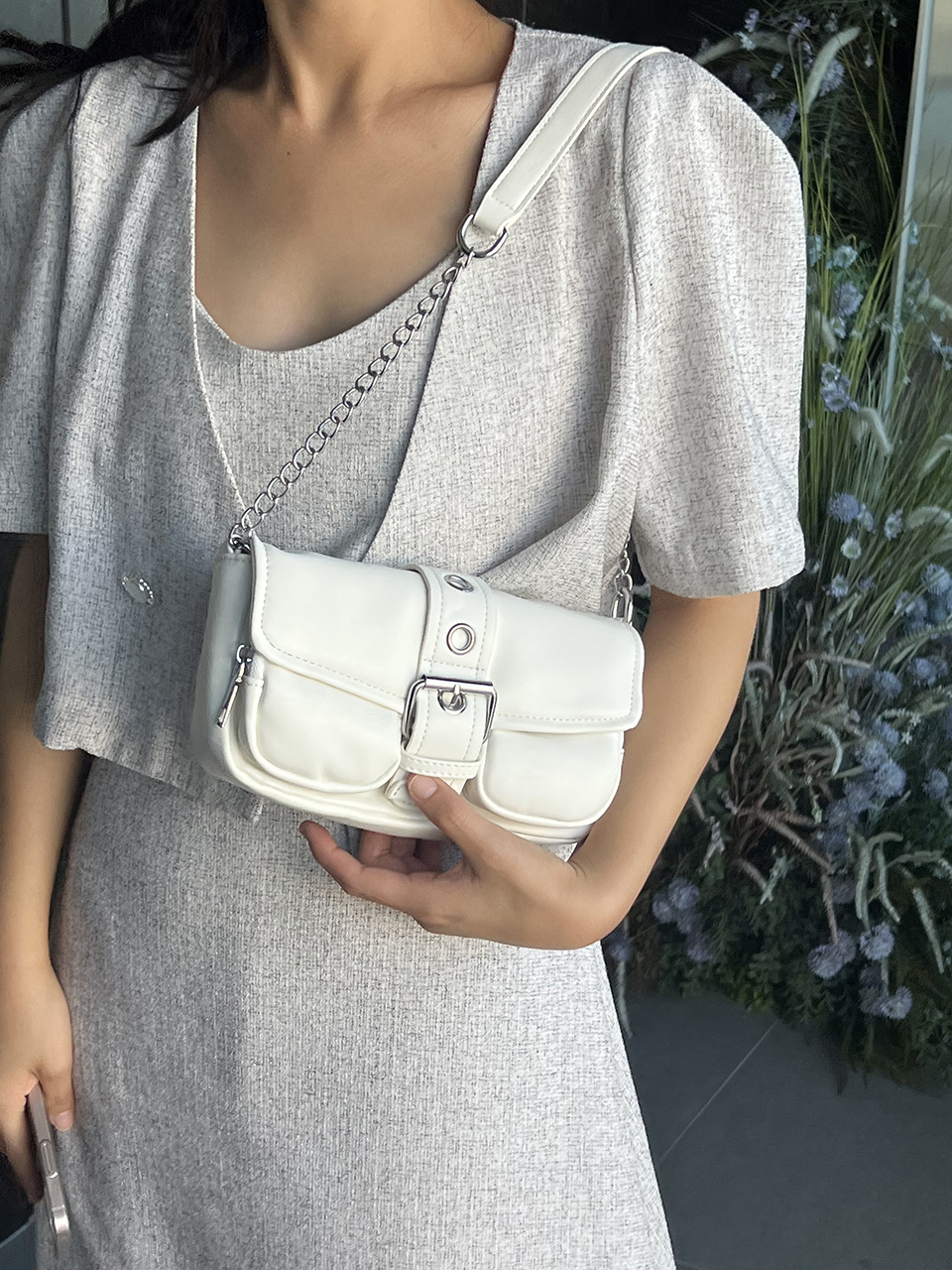 Eyelet Leather Belt Chain Mini Shoulder Bag