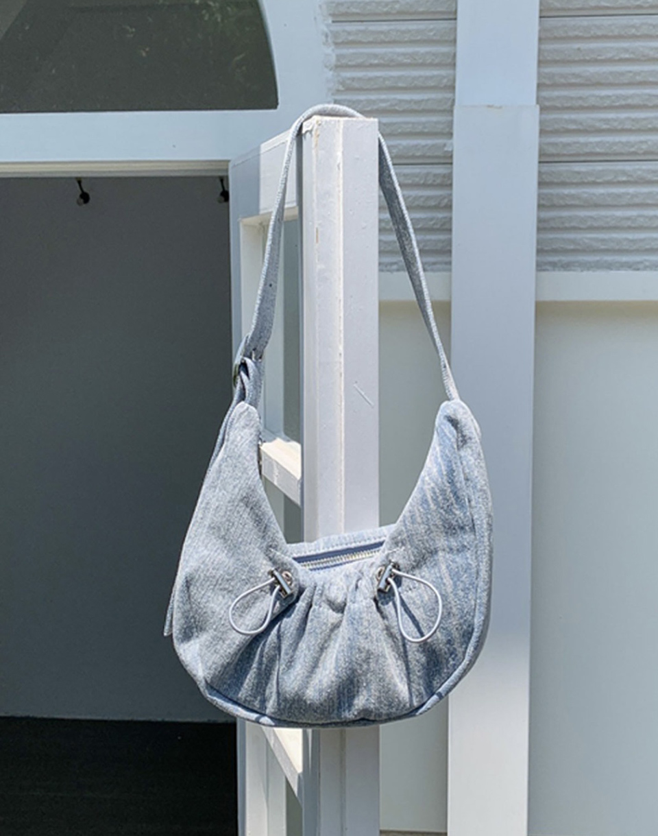 Ditto Cross Silver Denim Shirred Shoulder Bag
