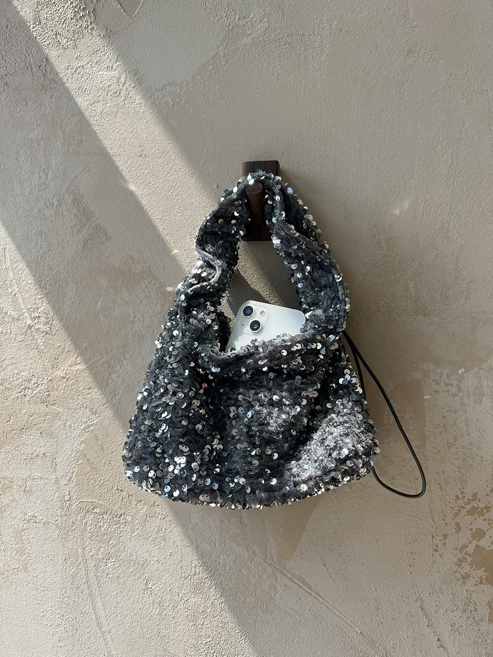 Bling Shirred Silver Mini Tote Bag