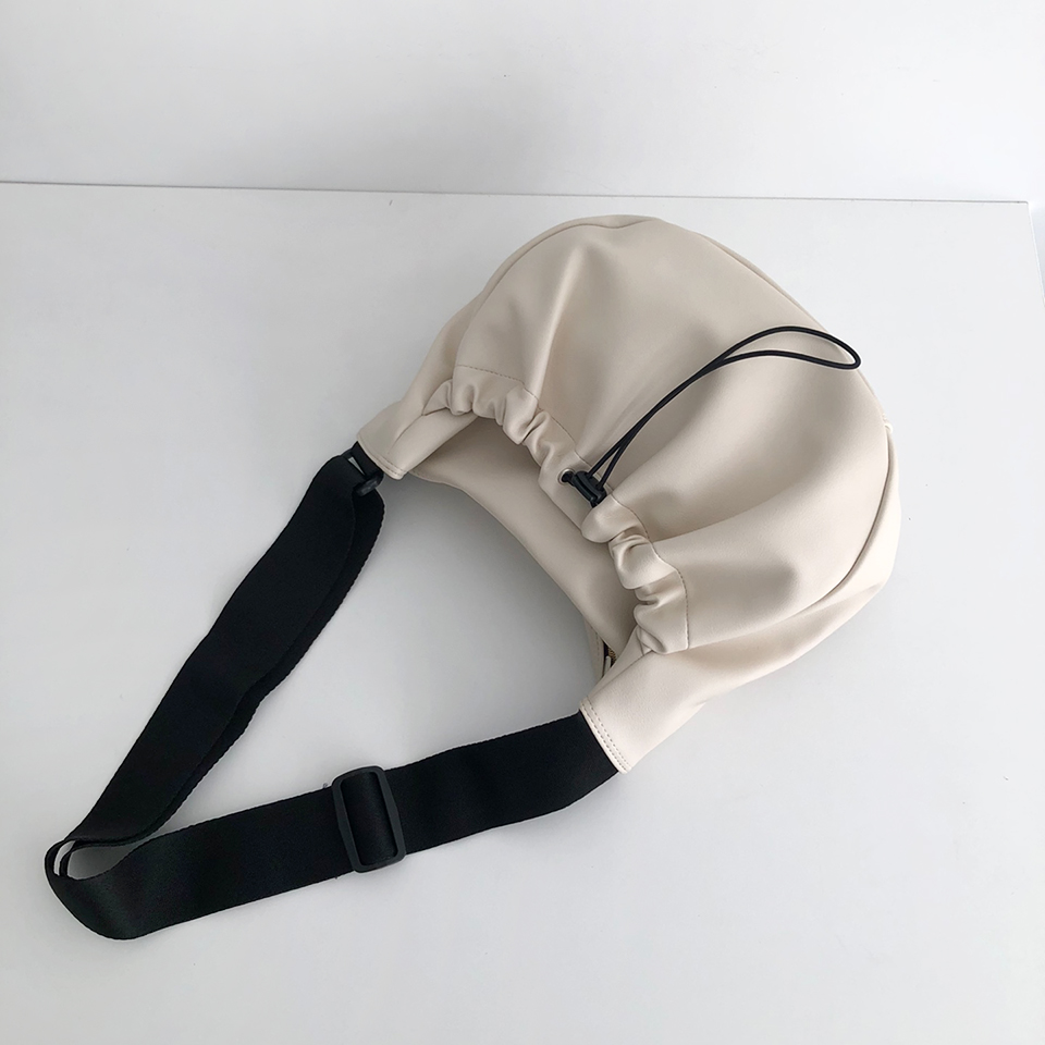 Leather String Pocket Zip-Up Crossbody Bag