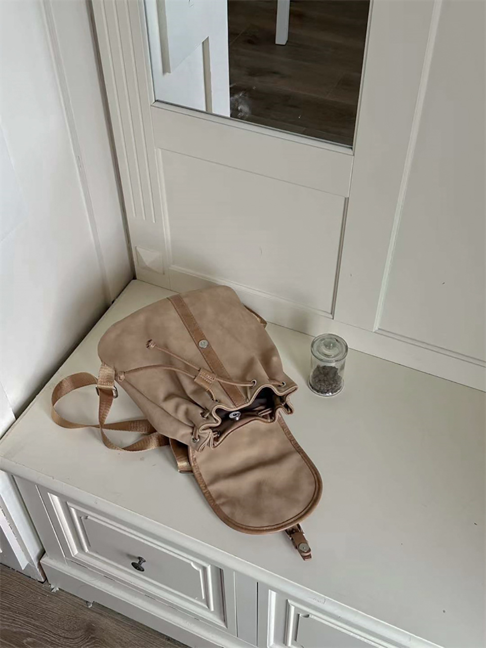 Suede Sheepskin Leather Mini Bucket Bag/Backpack