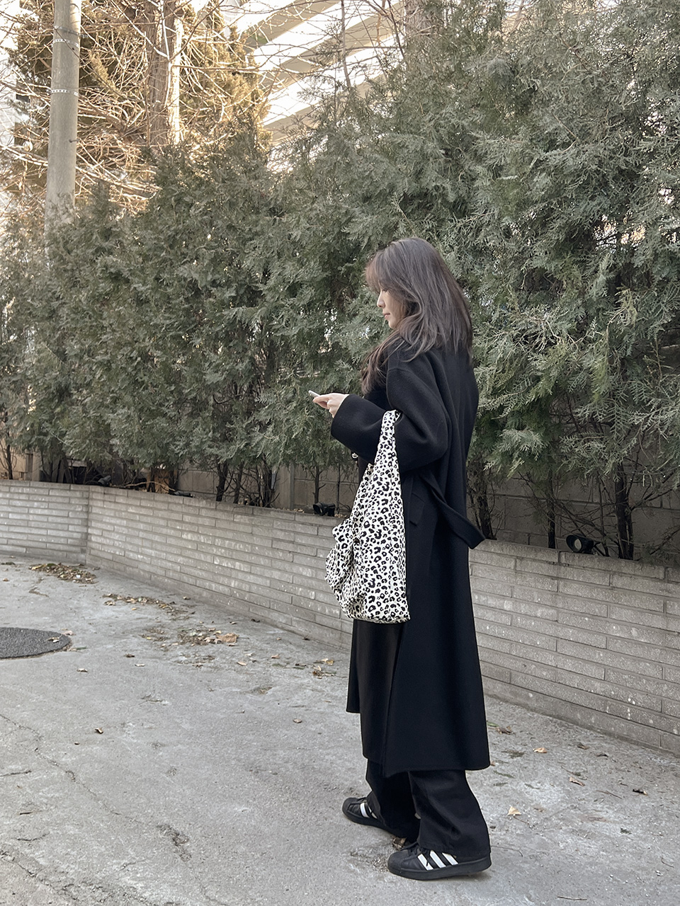 Leopard print 2-pocket cotton shoulder bag