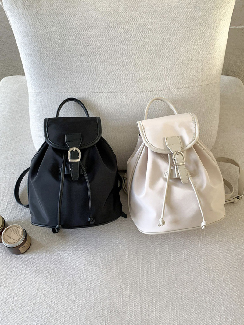 Buckle Faux Leather Nylon Mini Backpack (4 colors)