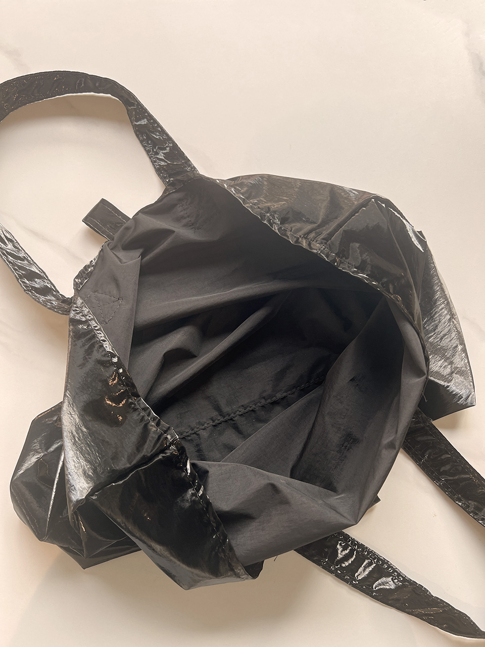 Glossy nylon shoulder bag