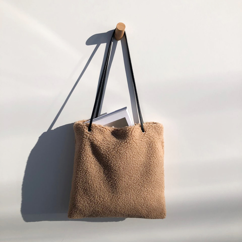 Fleece Leather Drawstring Boa Eco Bag