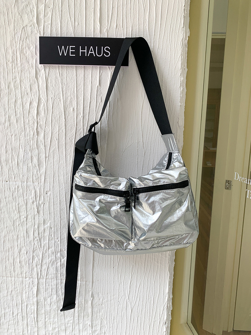Metal 2-Pocket Zip-Up Y2K Shoulder Bag