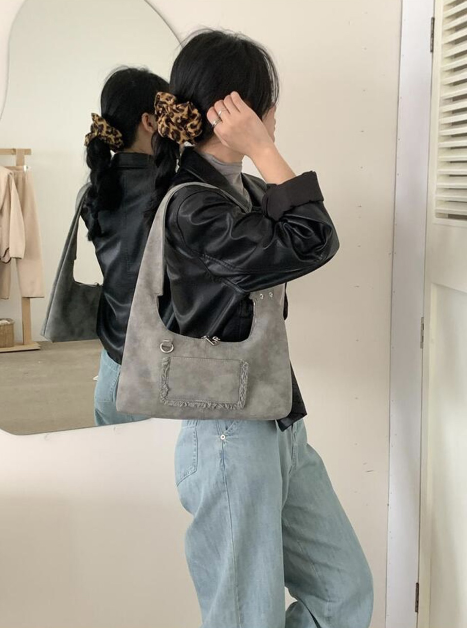 Suede Pocket Tote Bag/Shoulder Bag