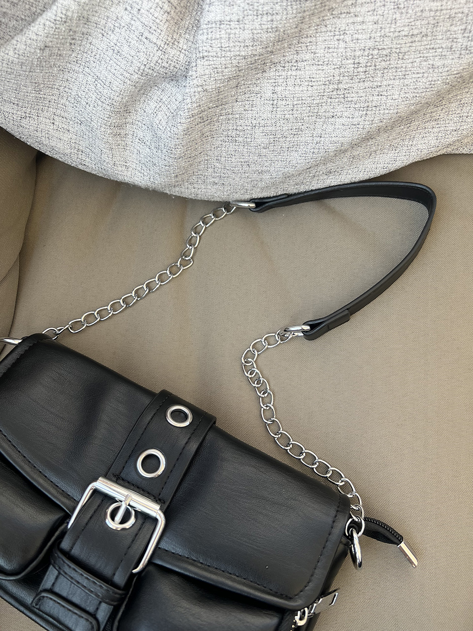 Eyelet Leather Belt Chain Mini Shoulder Bag