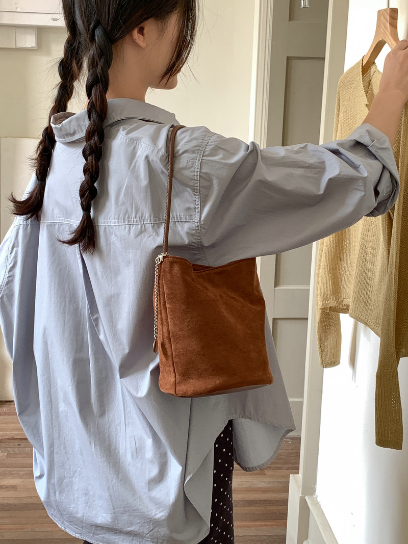 Suede Chain Mini Shoulder Bucket Bag