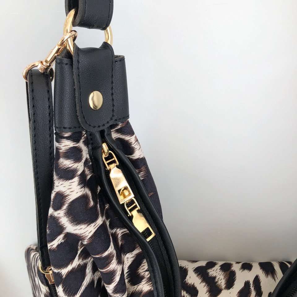 Leopard print zippered big shoulder bag