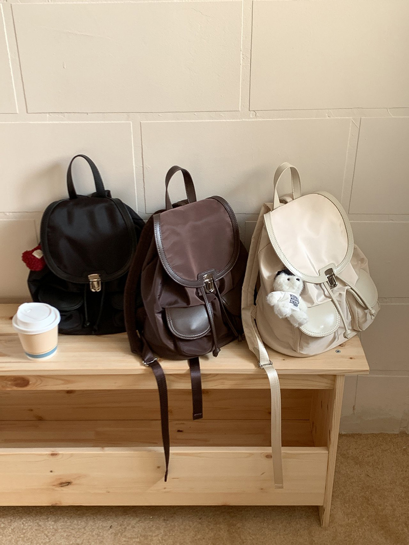 Buckle nylon string pocket daily backpack