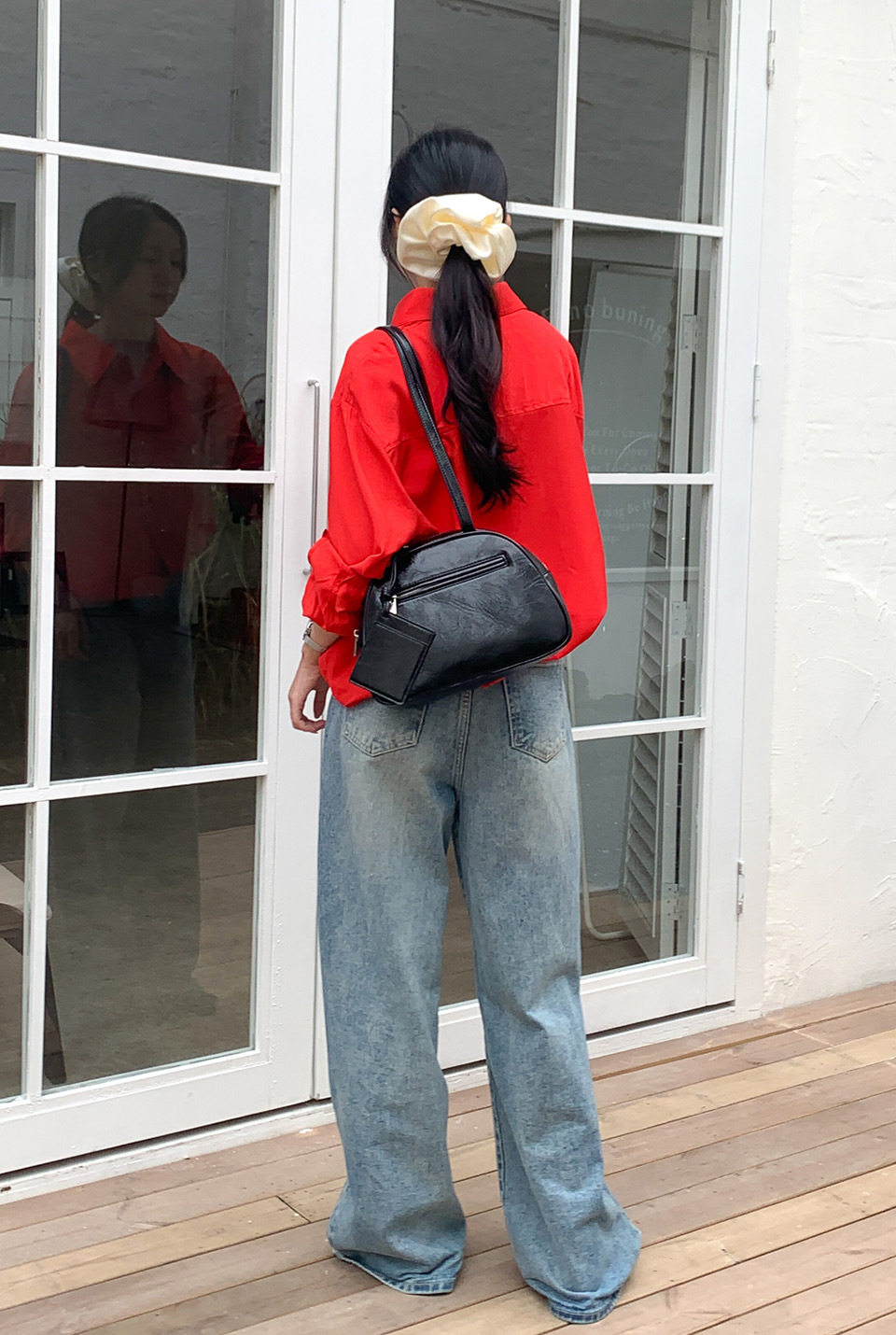 Cracked Round Leather Tote Bag/Shoulder Bag