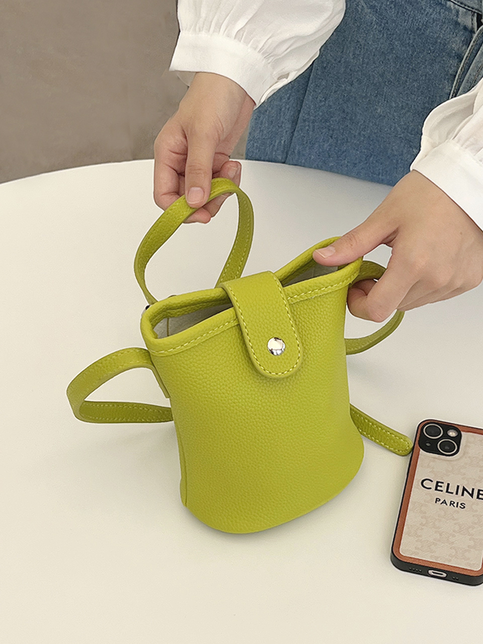 Button-belted mini cross-shoulder bag