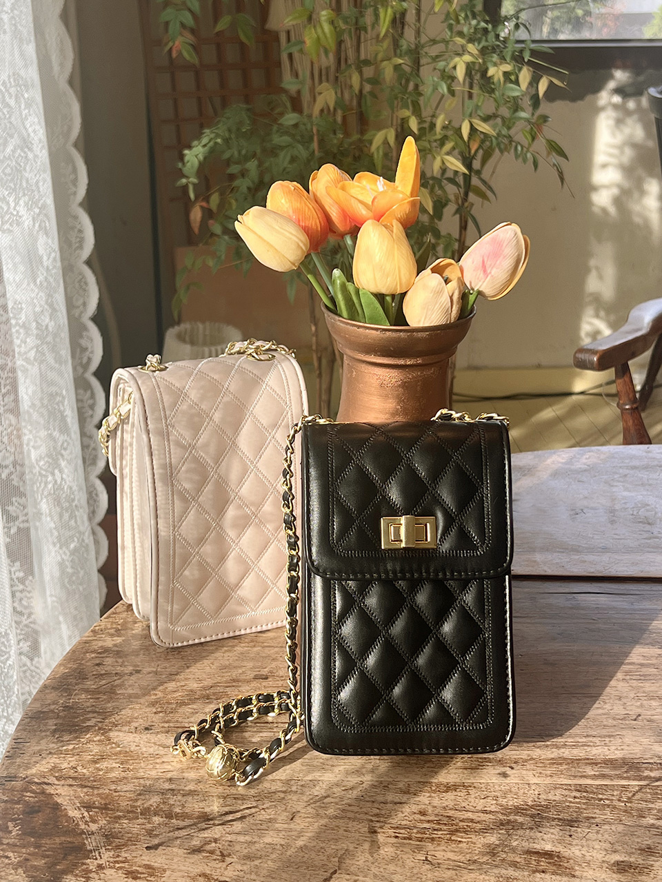 Lotia Quilted Square Chain Mini Shoulder Bag (2 colors)