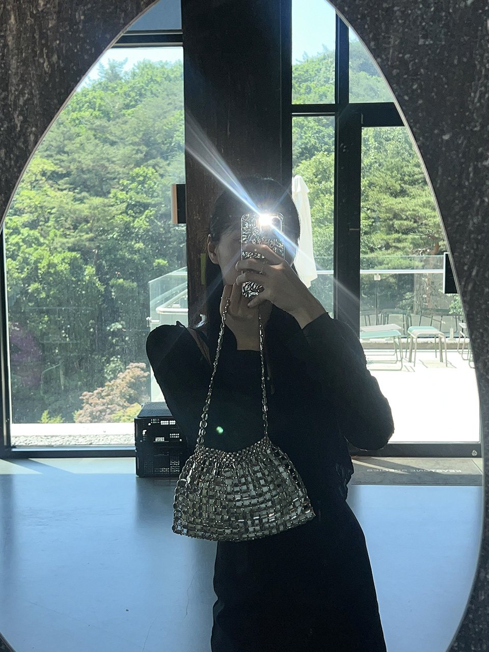 Metal Bead Net Mini Shoulder Bag