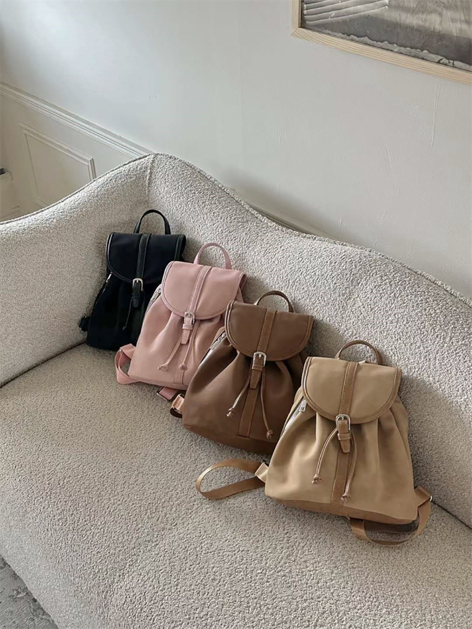 Suede Sheepskin Leather Mini Bucket Bag/Backpack