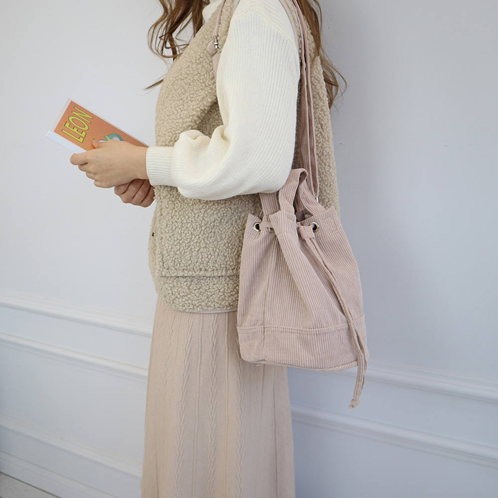 Corduroy Mini Bucket Bag, Bucket Cloth Eco Bag (6 colors)