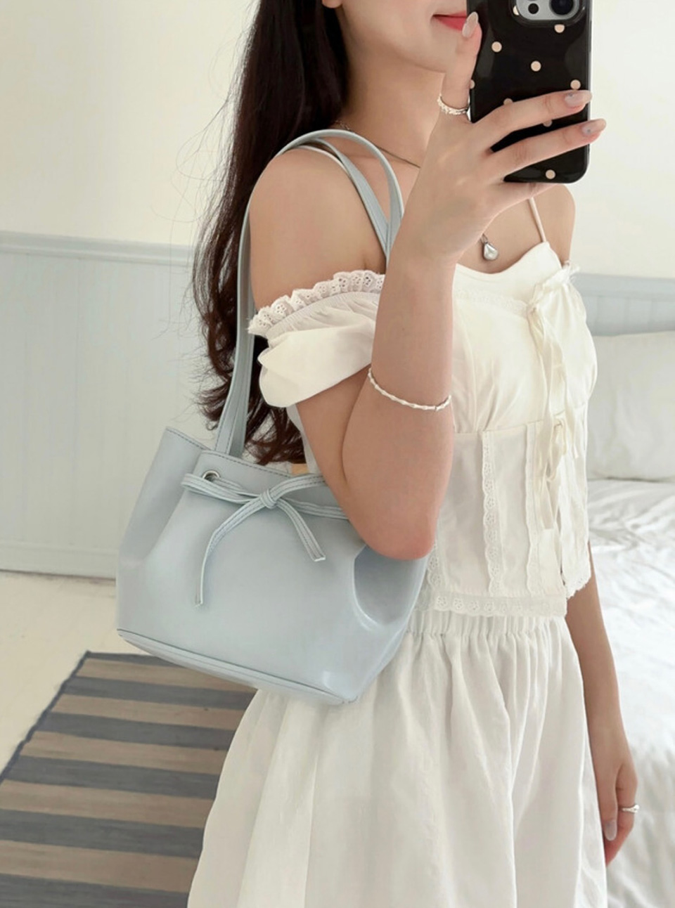 Ribbon Ballet Core Wrinkle Leather Tote Bag (6 colors)