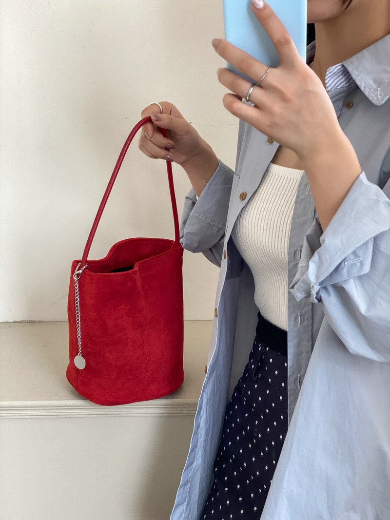 Suede Chain Mini Shoulder Bucket Bag