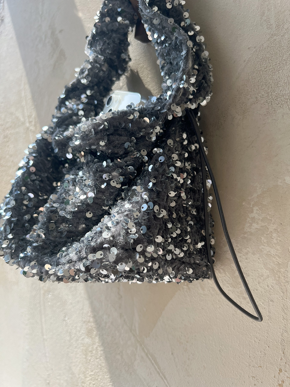 Bling Shirred Silver Mini Tote Bag