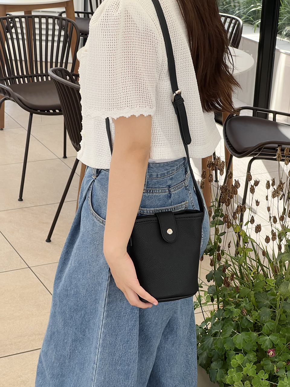 Button-belted mini cross-shoulder bag