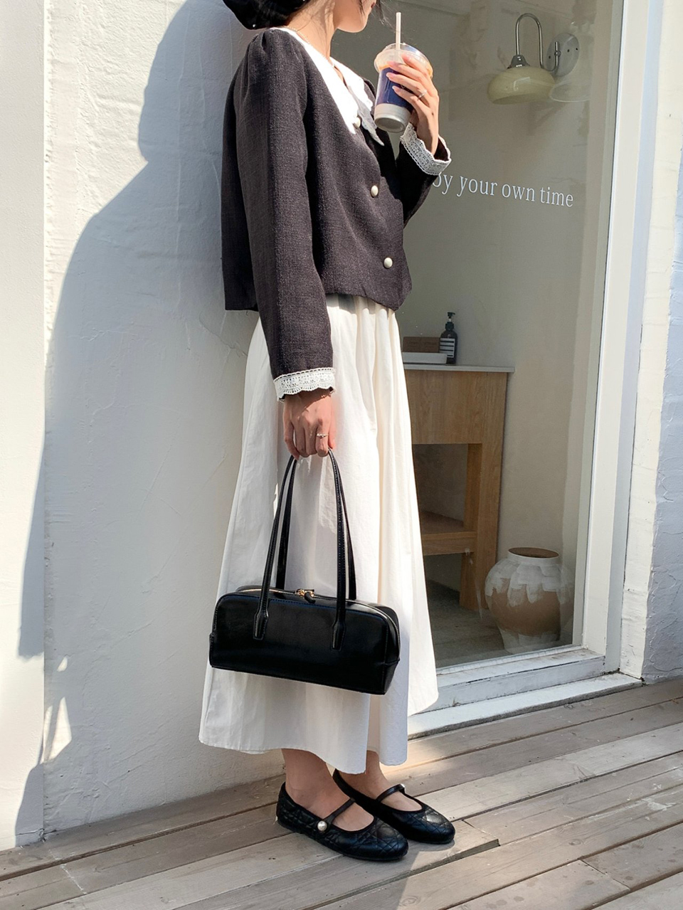 Crack Square Zip-Up Leather Shoulder Bag