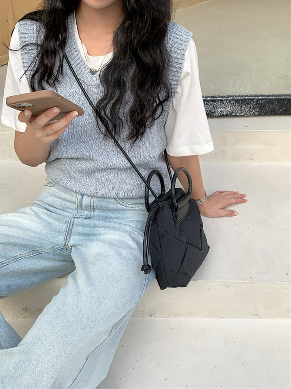Quilted Nylon Mini Bucket Bag (4 colors)