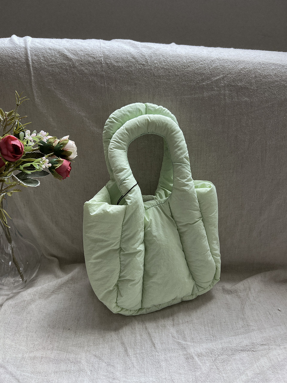 Nylon quilted chain mini tote bag