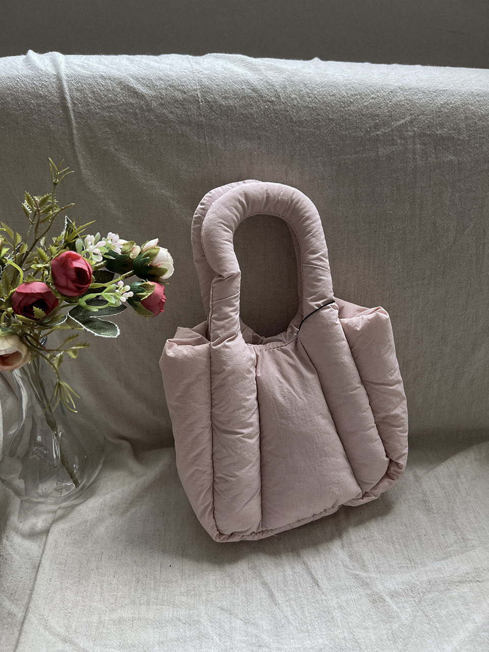 Nylon quilted chain mini tote bag