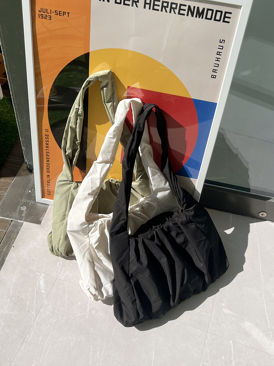 Shirring Daily Nylon Shoulder Bag