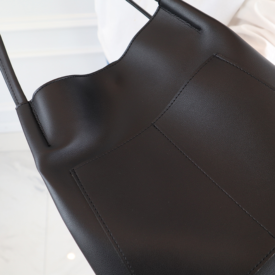 2-Pocket Square Leather Tote Bag/Shoulder Bag